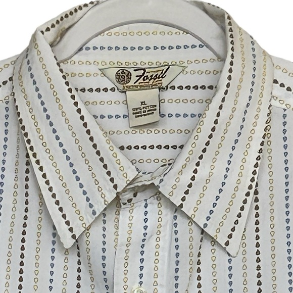 Fossil Brand Jeans Button Down Long Sleeves Shirt Size XL Retro Print Colors - Picture 3 of 6